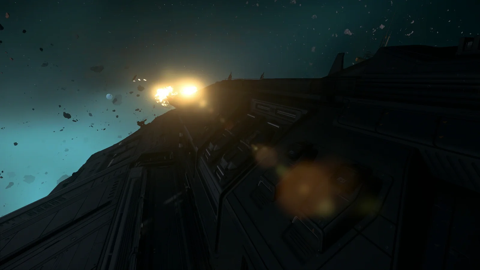 Les canons d'un Perseus Codiga abattant un Asgard XenoThreat