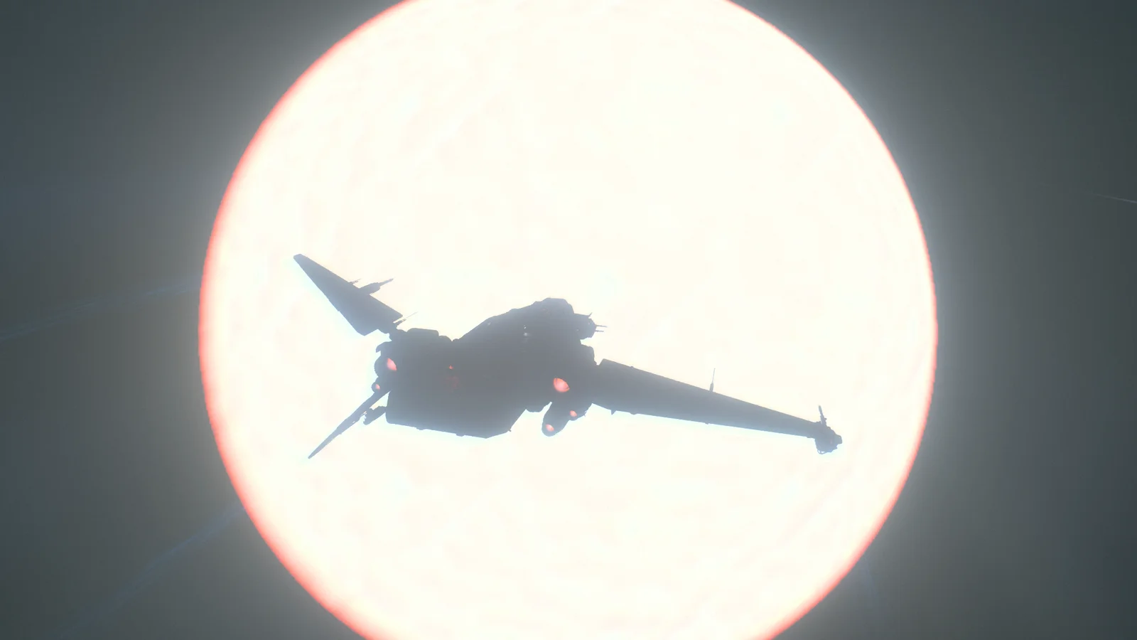 Drake Corsair en quantum jump avec l'étoile de Nyx en fond