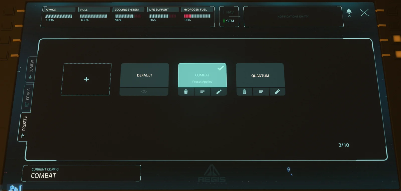 Terminal d'ingénierie — onglet Presets
