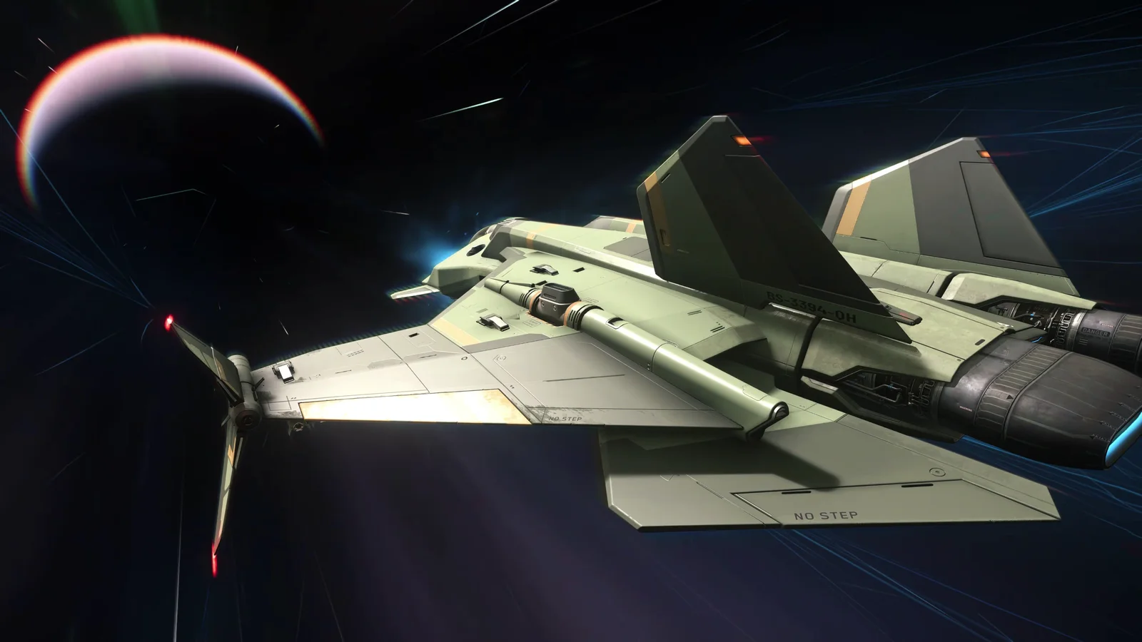 Aegis Gladius en quantum jump vers Daymar, avec Daymar en croissant